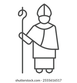 Saint Patrick and stick with staff isometric icon, greek roman man concept. Vector graphics. Man religion costume sign on white background, outline style icon for mobile or web design