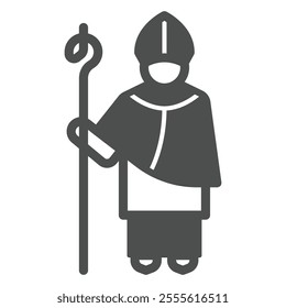 Saint Patrick and stick with staff solid icon, greek roman man concept. Vector graphics. Man religion costume sign on white background, outline style icon for mobile or web design