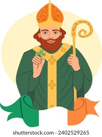 Saint Patrick vector flat illustration celebration with Ireland flag 