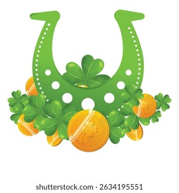 saint patrick wearing green robe holding shamrock with celtic background illustration.