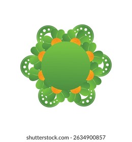 saint patrick wearing green robe holding shamrock with celtic background illustration.