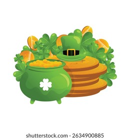 saint patrick wearing green robe holding shamrock with celtic background illustration.