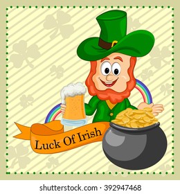 Saint Patrick wishing Luck of Irish . Vector illustration