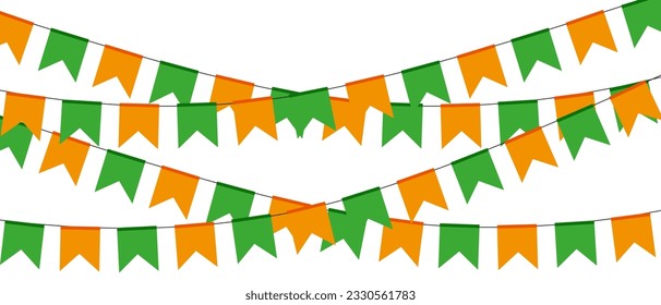 Saint Patrick's Background with colorful Ribbons with Ribbon. Big horizontal Birthday poster. Festive backdrop. Festival banner. Vector illustration. Art with carnival element.