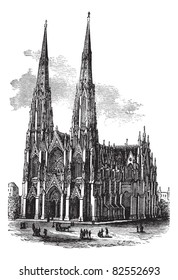Saint Patrick's Cathedral in Armagh, Ireland, vintage engraved illustration. Trousset encyclopedia (1886 - 1891).