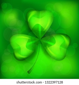 Saint Patricks clover leaf or shamrock on green. Vector illustration.