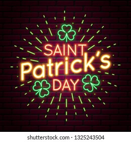 Saint patrick's day 3D Neon Sign. St patricks day Banner. Bright signboard, light square banner. Flyer, promotion, ad, poster, flier, blog, marketing.