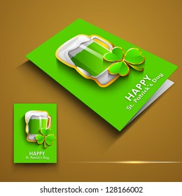 Saint Patrick's Day background, banner or flyer with beer mugs and shamrocks. EPS 10.