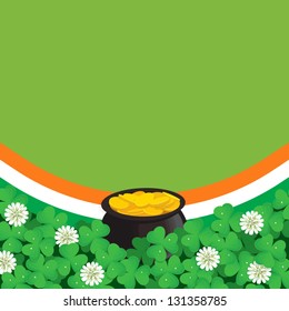 Saint Patrick's Day background with clover and pot of gold