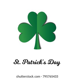 Saint Patrick's Day Background with Clover and Text. Vector Illustration. Trendy Paper Cut Style. Beautiful Holiday Greeting Decorative Design.