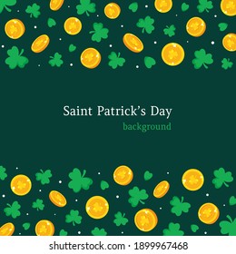 Saint Patrick's Day background. Coins and shamrock. Vector illustration