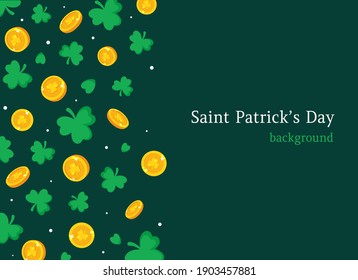 Saint Patrick's Day background. Coins and shamrock. Vector illustration