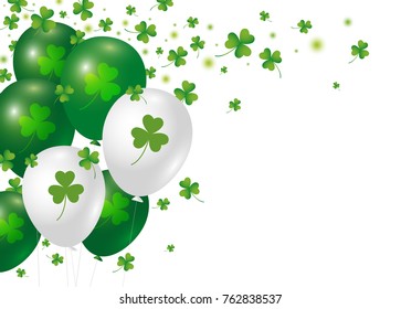 Saint Patrick's day background design of clover leaves and balloon with copy space vector illustration