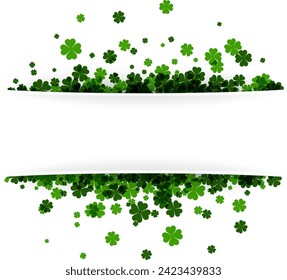 Saint Patrick's day background with four-leaved shamrocks. Vector paper illustration.