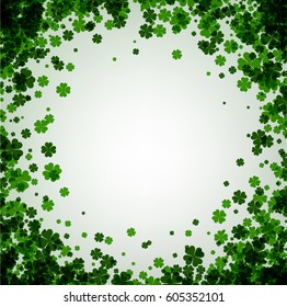 Saint Patrick's day background with four-leaved shamrocks. Vector paper illustration.