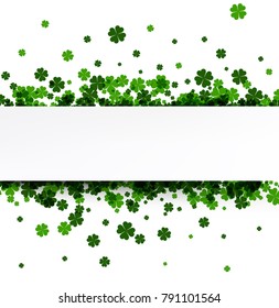 Saint Patrick's day background with four-leaved shamrocks. Vector paper illustration.