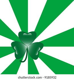 Saint Patricks Day background of a glassy shamrock on a sunburst design