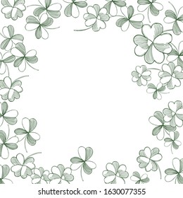 Saint Patrick's Day  background with with hand drawn green clover.  Sketch illustration