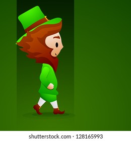 Saint Patrick's Day background with leprechaun on green background.