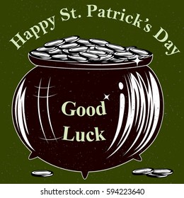 Saint Patrick's Day background with pot of gold in vector