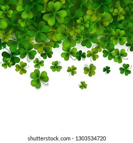 Saint Patrick's day background, realistic green shamrock leaves, vector illustration