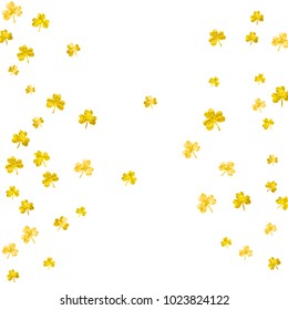 Saint patricks day background with shamrock. Lucky trefoil confetti. Glitter frame of clover leaves. Template for flyer, special business offer, promo. Merry saint patricks day backdrop.