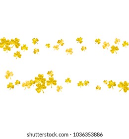 Saint patricks day background with shamrock. Lucky trefoil confetti. Glitter frame of clover leaves. Template for party invite, retail offer and ad. Celtic saint patricks day backdrop.
