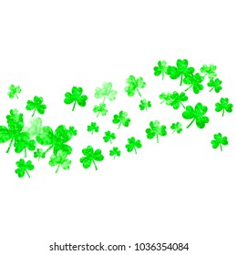 Saint patricks day background with shamrock. Lucky trefoil confetti. Glitter frame of clover leaves. Template for party invite, retail offer and ad. Happy saint patricks day backdrop.