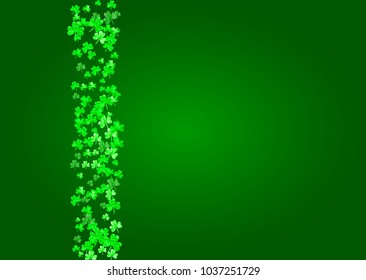 Saint patricks day background with shamrock. Lucky trefoil confetti. Glitter frame of clover leaves. Template for special business offer, banner, flyer. Happy saint patricks day backdrop.