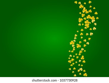 Saint patricks day background with shamrock. Lucky trefoil confetti. Glitter frame of clover leaves. Template for party invite, retail offer and ad. Happy saint patricks day backdrop.