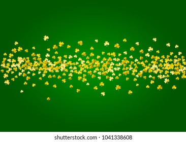 Saint patricks day background with shamrock. Lucky trefoil confetti. Glitter frame of clover leaves. Template for party invite, retail offer and ad. Irish saint patricks day backdrop.