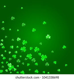 Saint patricks day background with shamrock. Lucky trefoil confetti. Glitter frame of clover leaves. Template for party invite, retail offer and ad. Festive saint patricks day backdrop.