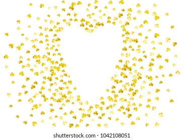 Saint patricks day background with shamrock. Lucky trefoil confetti. Glitter frame of clover leaves. Template for party invite, retail offer and ad. Decorative saint patricks day backdrop.