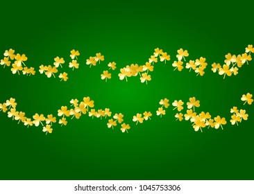 Saint patricks day background with shamrock. Lucky trefoil confetti. Glitter frame of clover leaves. Template for party invite, retail offer and ad. Holiday saint patricks day backdrop.
