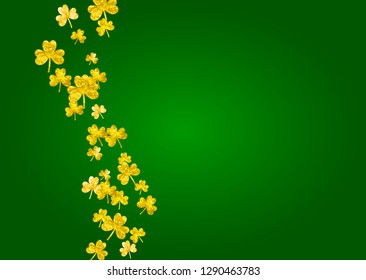 Saint patricks day background with shamrock. Lucky trefoil confetti. Glitter frame of clover leaves. Template for flyer, special business offer, promo. Greeting saint patricks day backdrop.