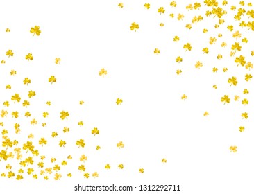 Saint patricks day background with shamrock. Lucky trefoil confetti. Glitter frame of clover leaves. Template for poster, gift certificate, banner. Greeting saint patricks day backdrop.