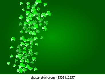 Saint patricks day background with shamrock. Lucky trefoil confetti. Glitter frame of clover leaves. Template for flyer, special business offer, promo. Celtic saint patricks day backdrop.