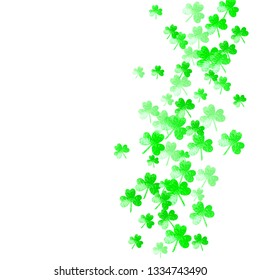 Saint patricks day background with shamrock. Lucky trefoil confetti. Glitter frame of clover leaves. Template for party invite, retail offer and ad. Greeting saint patricks day backdrop.