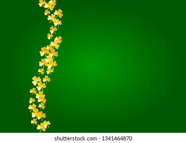 Saint patricks day background with shamrock. Lucky trefoil confetti. Glitter frame of clover leaves. Template for flyer, special business offer, promo. Dublin saint patricks day backdrop.