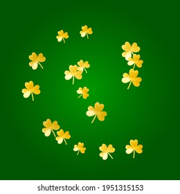 Saint patricks day background with shamrock. Lucky trefoil confetti. Glitter frame of clover leaves. Template for voucher, special business ad, banner. Happy saint patricks day backdrop.