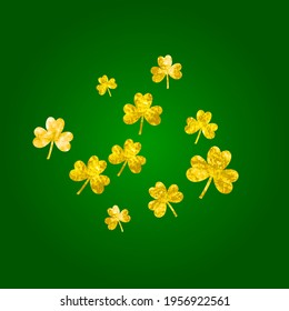 Saint patricks day background with shamrock. Lucky trefoil confetti. Glitter frame of clover leaves. Template for flyer, special business offer, promo. Irish saint patricks day backdrop.