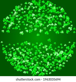 Saint patricks day background with shamrock. Lucky trefoil confetti. Glitter frame of clover leaves. Template for party invite, retail offer and ad. Celtic saint patricks day backdrop.