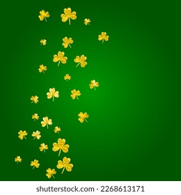 Saint patricks day background with shamrock. Lucky trefoil confetti. Glitter frame of clover leaves. Template for special business offer, banner, flyer. Dublin saint patricks day backdrop.