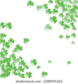 St. Patricks Tageshintergrund mit Shamrock. Glückliche Laufflähmung Konfetti. Glitter Rahmen aus Kleeblatten. Vorlage für Gutscheine, Gutscheine, Anzeigen, Ereignisse. Feierliche Weihnachtsfeiertage im Hintergrund.