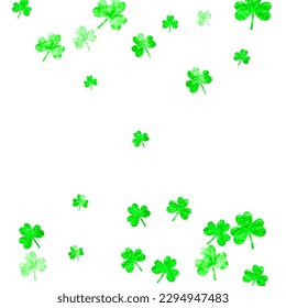 Saint patricks day background with shamrock. Lucky trefoil confetti. Glitter frame of clover leaves. Template for special business offer, banner, flyer. Greeting saint patricks day backdrop.