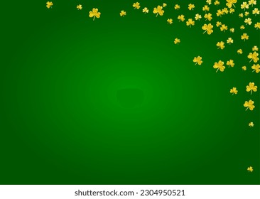 Saint patricks day background with shamrock. Lucky trefoil confetti. Glitter frame of clover leaves. Template for poster, gift certificate, banner. Greeting saint patricks day backdrop.