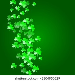 Saint patricks day background with shamrock. Lucky trefoil confetti. Glitter frame of clover leaves. Template for party invite, retail offer and ad. Decorative saint patricks day backdrop.