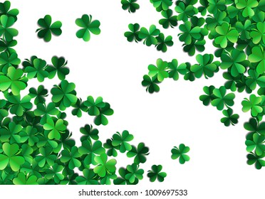 Saint Patricks day background with sprayed clover leaves or shamrocks