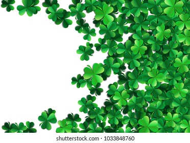 Saint Patricks day background with sprayed clover leaves or shamrocks