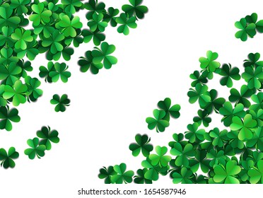 Saint Patricks day background with sprayed clover leaves or shamrocks